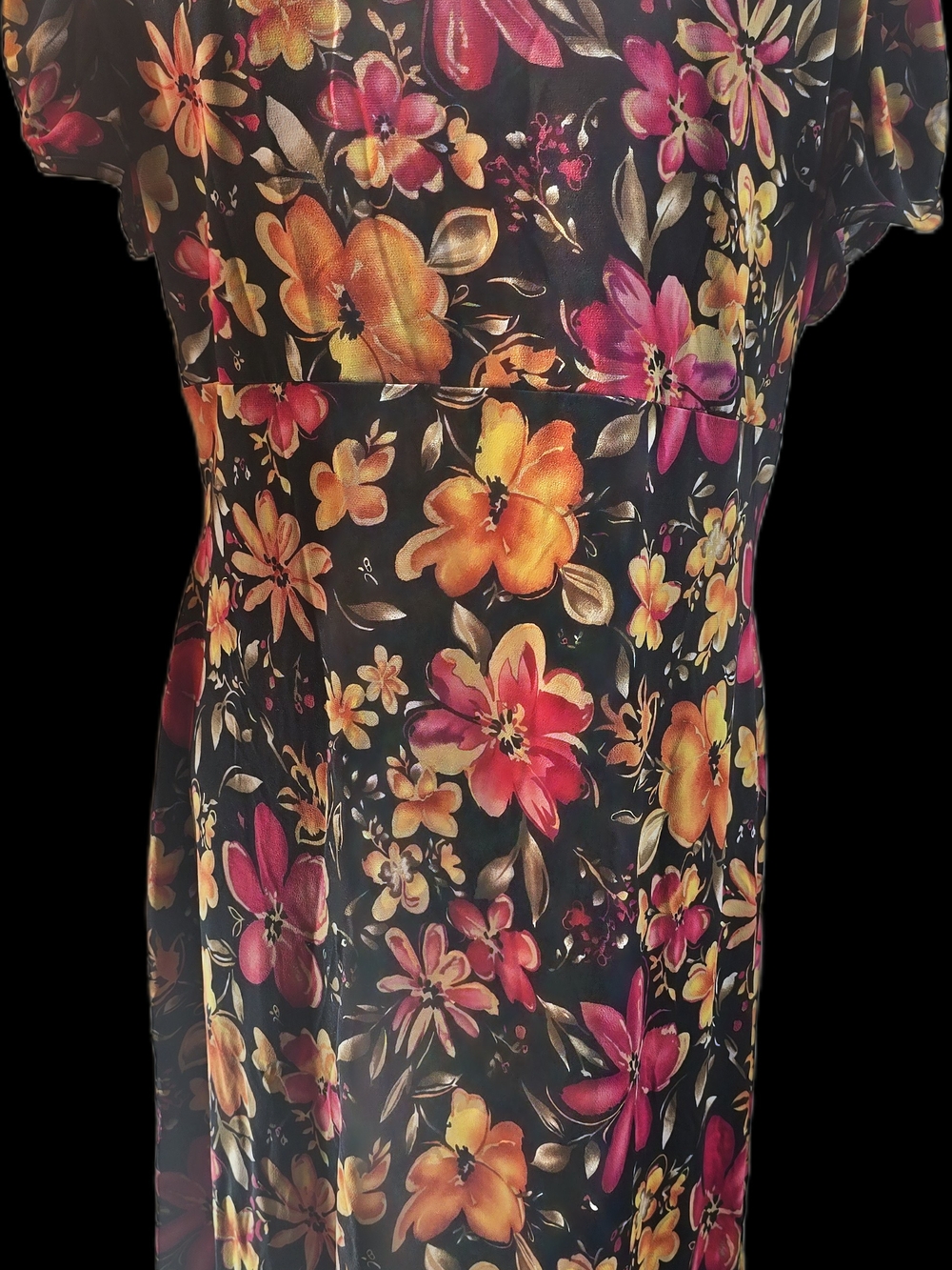 Tiana B. Black Dress with Pink & Orange Floral Print